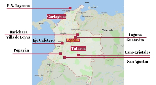Mapa de los 10 imprescindibles de Colombia